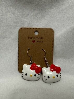 Handmade Red Bow Hello Kitty Earrings
